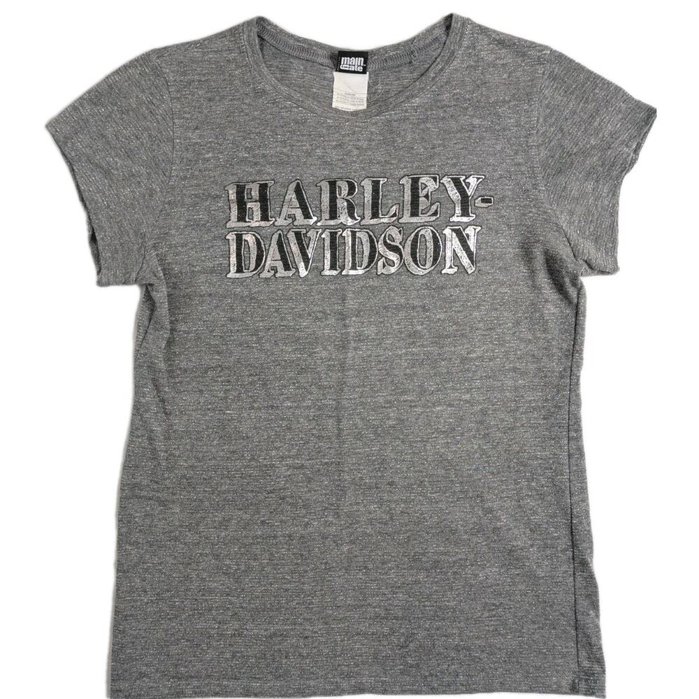 Harley Davidson Women's Large T Shirt Glitter Metallic Short Sleeve Silver Gray